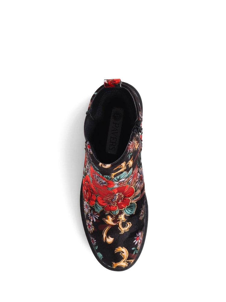 Rouge - Pavers bottines à enfiler à fleurs avec semelle épaisse - Image 4 of 5