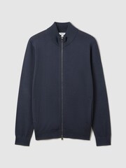 Reiss Blue Smoke Hampshire Merino Wool Funnel-Neck Cardigan - Image 2 of 6