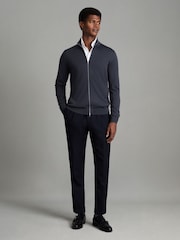 Reiss Blue Smoke Hampshire Merino Wool Funnel-Neck Cardigan - Image 3 of 6