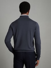 Reiss Blue Smoke Hampshire Merino Wool Funnel-Neck Cardigan - Image 4 of 6
