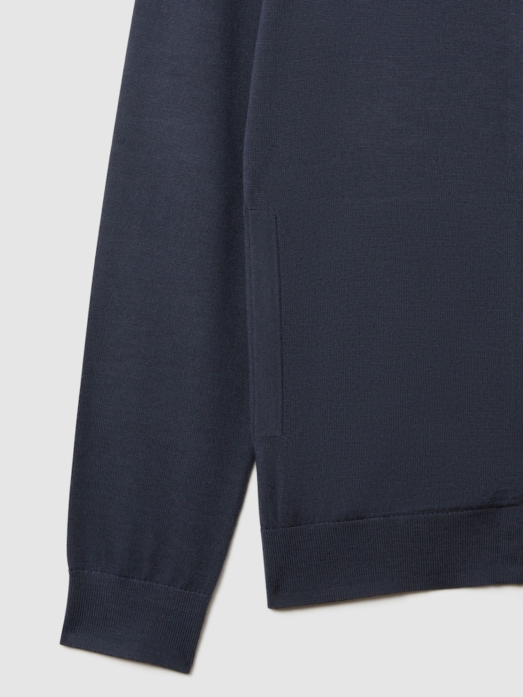 Reiss Blue Smoke Hampshire Merino Wool Funnel-Neck Cardigan - Image 6 of 6