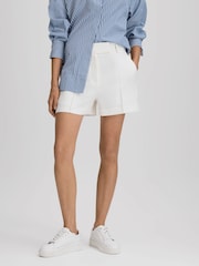 Reiss White Sienna Crepe Tailored Shorts - Image 1 of 6