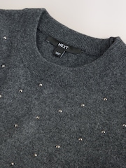 Charcoal Grey Heatseal Embellished Supersoft Short Sleeve Knitted Jumper - Image 7 of 8