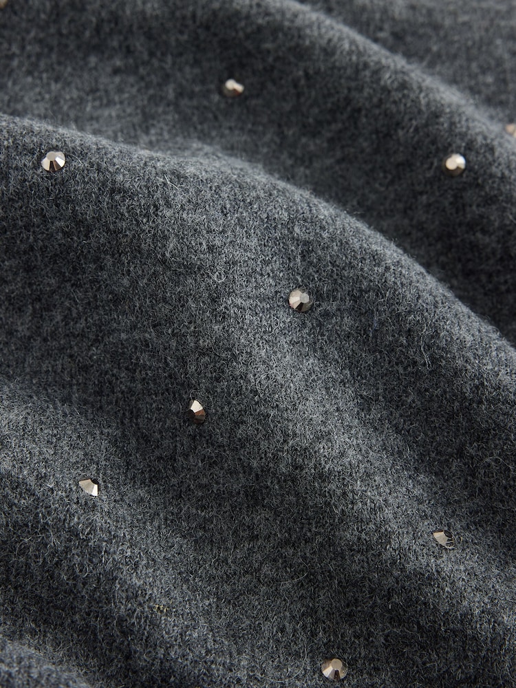 Charcoal Grey Heatseal Embellished Supersoft Short Sleeve Knitted Jumper - Image 8 of 8