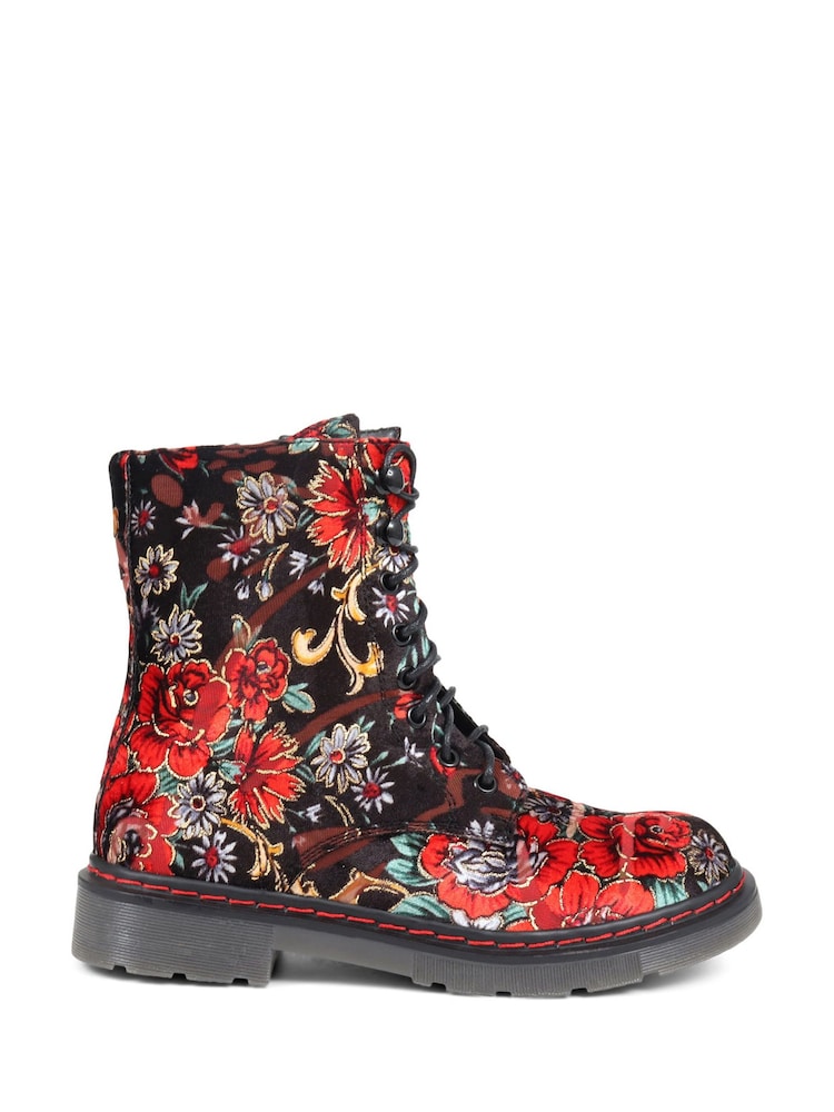 Pavers Red Ladies Lace Up Ankle Boots - Image 1 of 5