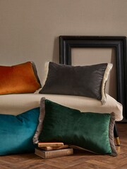 Graham & Brown Green Fringe Opulence Feather Filled Cushion - Image 1 of 5