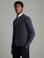Reiss Blue Smoke Forbes Merino Wool Button-Through Cardigan - Image 1 of 6