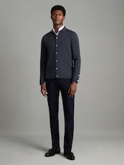 Reiss Blue Smoke Forbes Merino Wool Button-Through Cardigan - Image 3 of 6