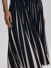 Reiss Navy/Cream Saige Pleated Striped Midi Skirt - Image 4 of 6
