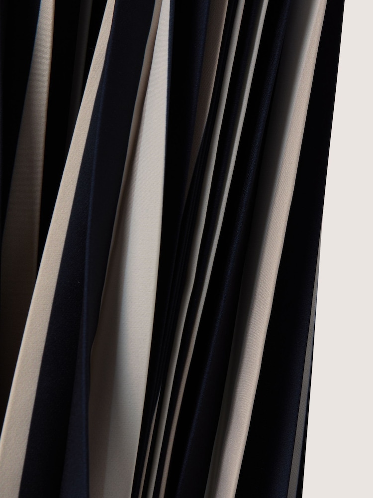 Reiss Navy/Cream Saige Pleated Striped Midi Skirt - Image 6 of 6