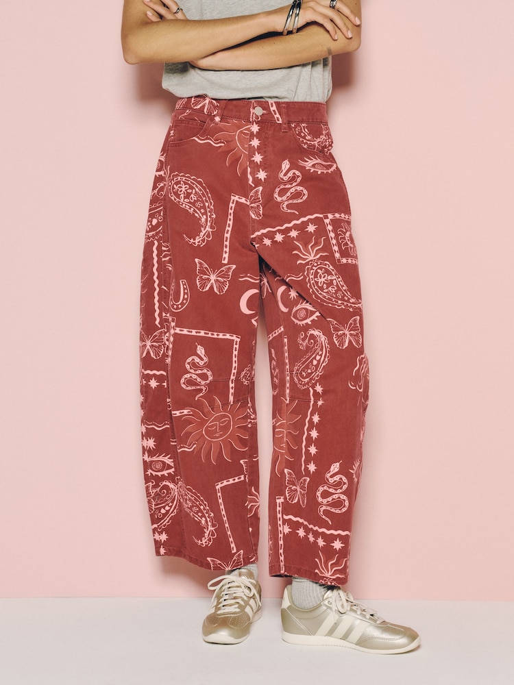 Eleanor Bowmer Berry Pink Patch Print Barrel Leg Jeans - Image 2 of 4