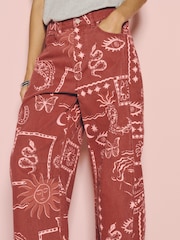 Eleanor Bowmer Berry Pink Patch Print Barrel Leg Jeans - Image 4 of 4