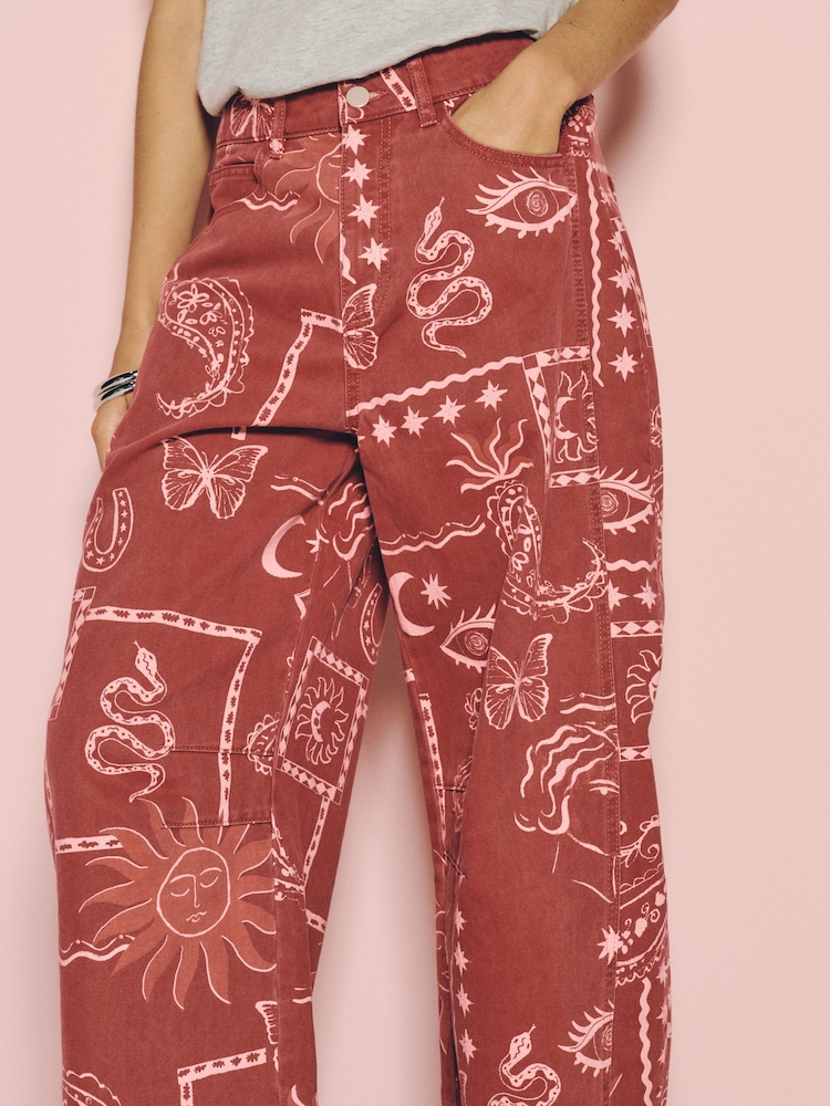 Eleanor Bowmer Berry Pink Patch Print Barrel Leg Jeans - Image 4 of 4