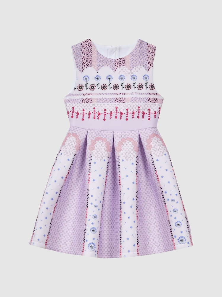 Reiss Lilac Lana 9-13 yrs Scuba Floral Print Dress - Image 2 of 6