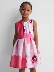 Reiss Pink Rosalind 4-9 yrs Scuba Floral Print Dress - Image 6 of 6