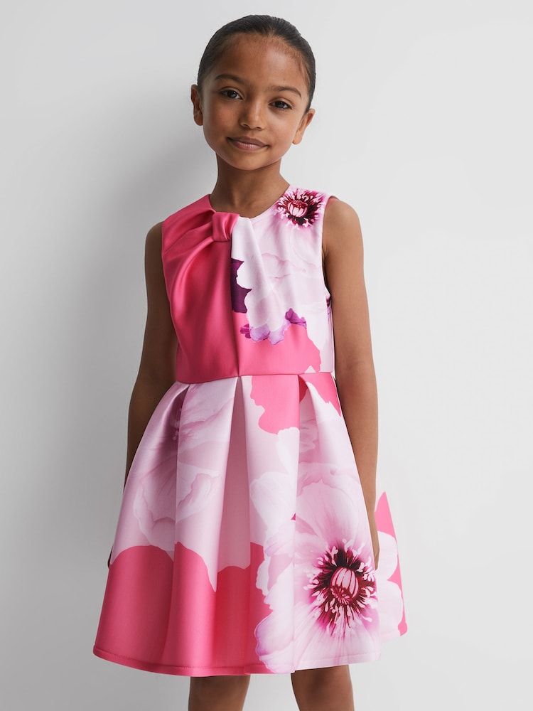 Reiss Pink Rosalind 4-9 yrs Scuba Floral Print Dress - Image 6 of 6