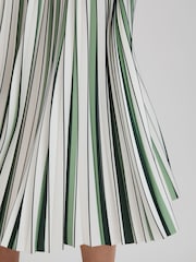 Reiss Green/Cream Saige Pleated Striped Midi Skirt - Image 4 of 7