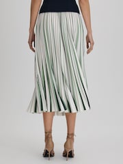 Reiss Green/Cream Saige Pleated Striped Midi Skirt - Image 5 of 7