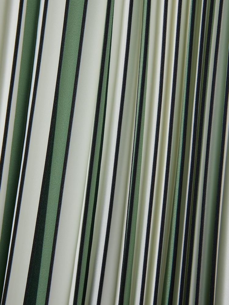 Reiss Green/Cream Saige Pleated Striped Midi Skirt - Image 7 of 7