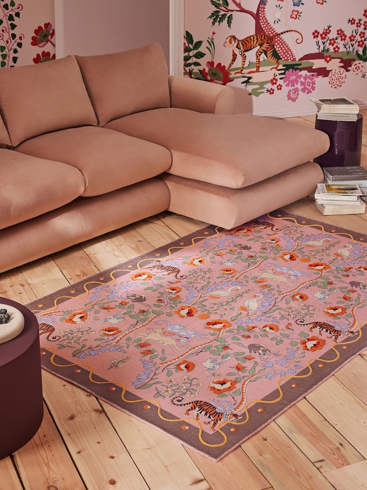 Cath Kidston Pink Flowers and Friends Woven Rug - Image 1 of 8