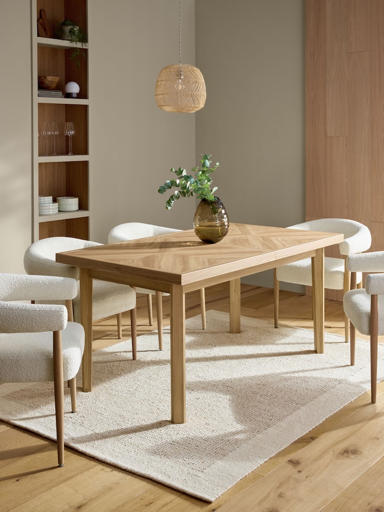 Light Natural Hayford Oak Effect Chevron Extending 6 to 8 Seater Dining Table - Image 1 of 10