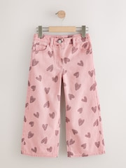 Pink Heart Print Wide Leg Jeans (3-16yrs) - Image 1 of 4
