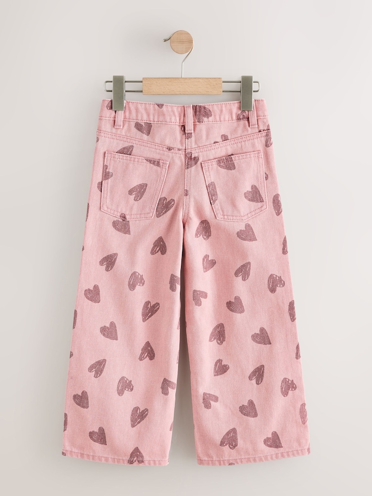 Pink Heart Print Wide Leg Jeans (3-16yrs) - Image 2 of 4 Pink Heart Print Wide Leg Jeans (3-16yrs) - Image 2 of 4