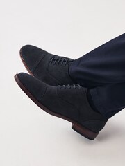 Navy Blue Suede Contrast Sole Toecap Shoes - Image 1 of 7