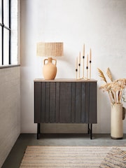 French Connection Brown Slatted Mango Wood And Concrete Effect Top Sedona Small Sideboard - Image 1 of 7