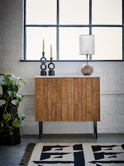 French Connection Natural Slatted and Solid Marble Top Stanton Small Sideboard - Image 1 of 8