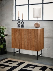 French Connection Natural Slatted and Solid Marble Top Stanton Small Sideboard - Image 3 of 8