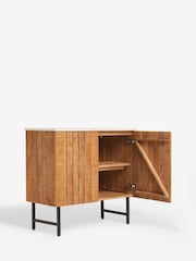 French Connection Natural Slatted and Solid Marble Top Stanton Small Sideboard - Image 6 of 8