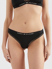 Tommy Hilfiger Black Tonal Logo Lace Thong - Image 1 of 4