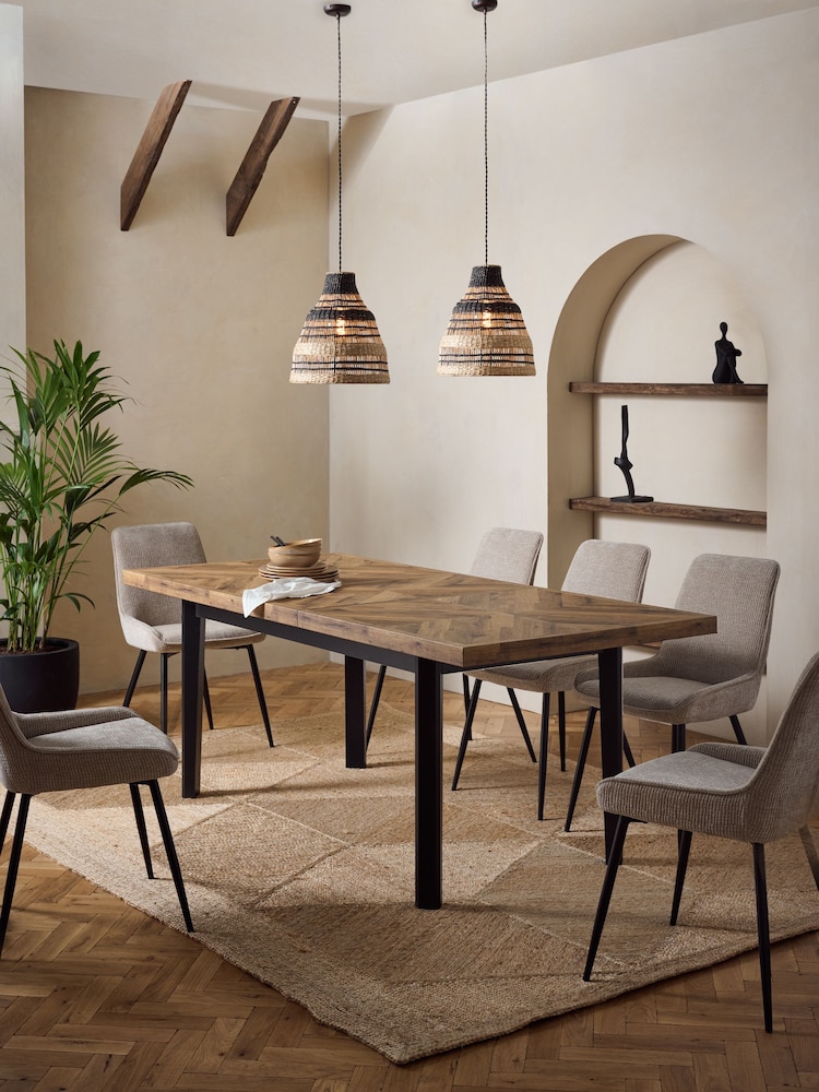 Dark Natural Bronx Luxe Chevron 6 to 8 Extending Dining Table - Image 1 of 9