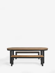 Dark Bronx Oak Effect 8 Seater Dining Table and Bench Set - Image 6 of 7