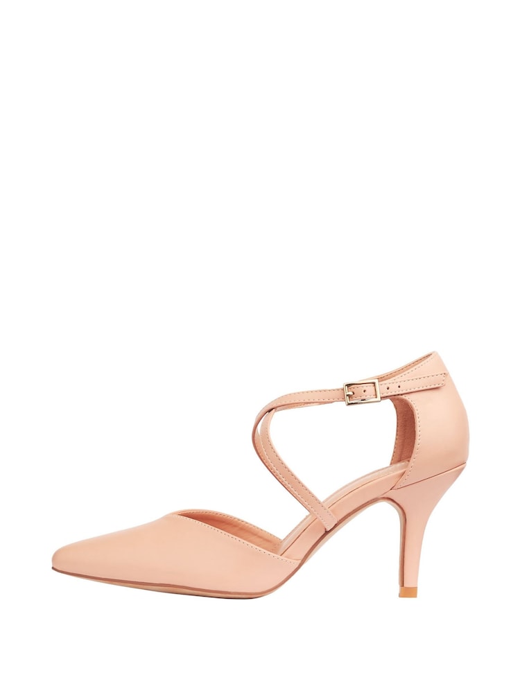 Friends Like These Nude Pink Regular Fit Cross Over Mid Court Block Heel Shoe - Image 5 of 5