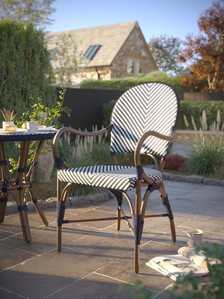 Laura Ashley Navy Riviera French Bistro Hand Woven Garden Dining Chair - Image 1 of 5