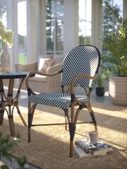 Laura Ashley Navy Riviera French Bistro Hand Woven Garden Dining Chair - Image 2 of 5