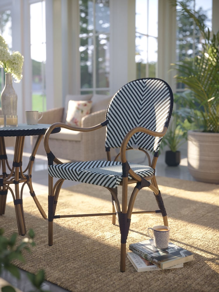 Laura Ashley Navy Riviera French Bistro Hand Woven Garden Dining Chair - Image 2 of 5