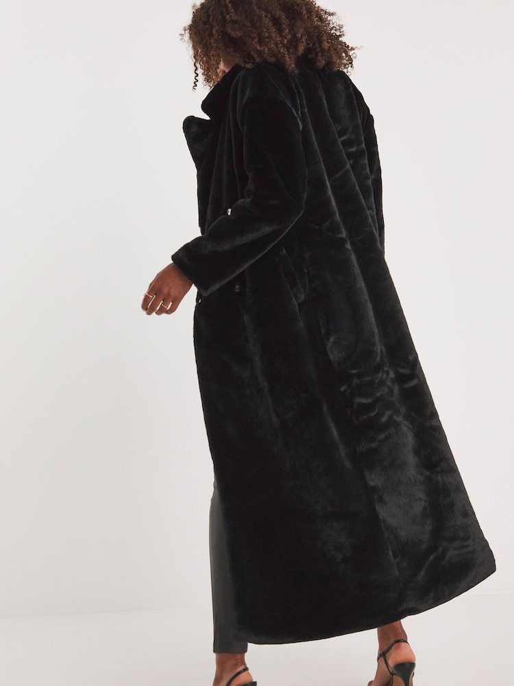 Simply Be Black Maxi Faux Fur Coat - Image 2 of 4