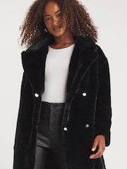 Simply Be Black Maxi Faux Fur Coat - Image 3 of 4