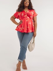 Simply Be Red Floral Twist Front Satin Blouse - Image 3 of 4