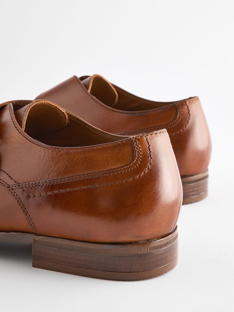 Tan Brown Leather Single Monk Shoes - Image 6 of 8