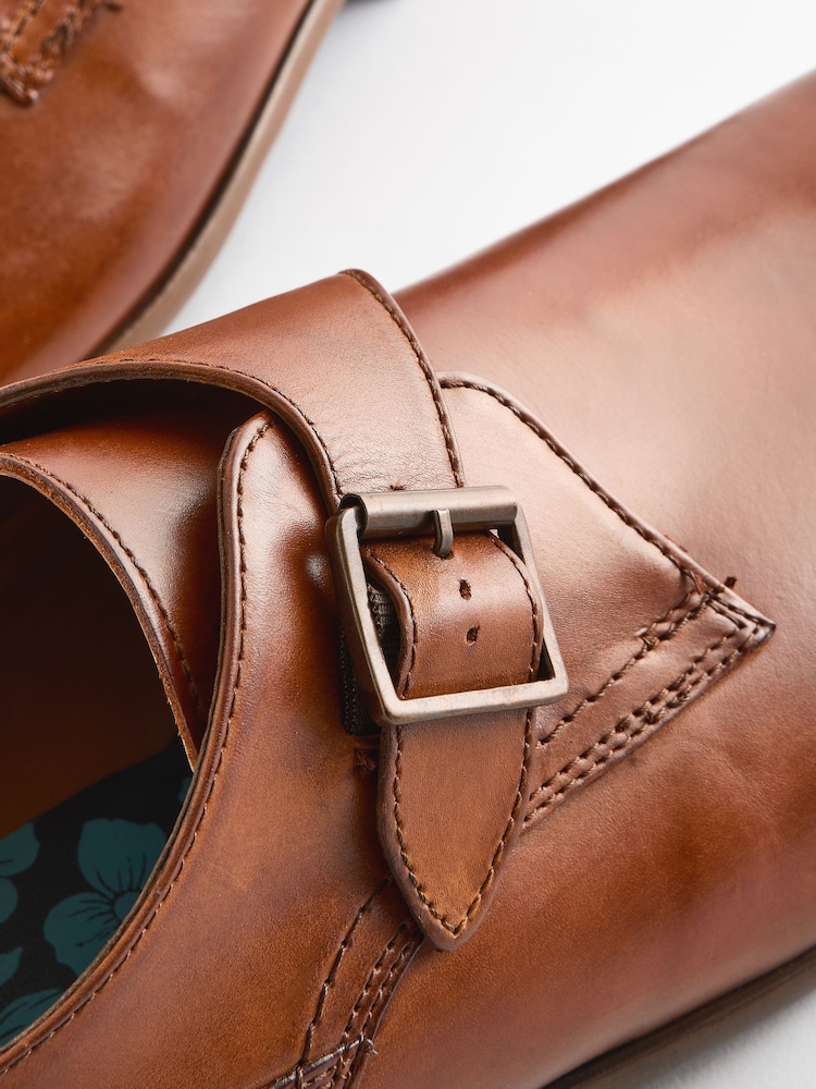 Tan Brown Leather Single Monk Shoes - Image 7 of 8