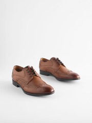 Tan Brown Leather Embossed Wing Cap Brogues Shoes - Image 2 of 4