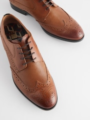 Tan Brown Leather Embossed Wing Cap Brogues Shoes - Image 3 of 4
