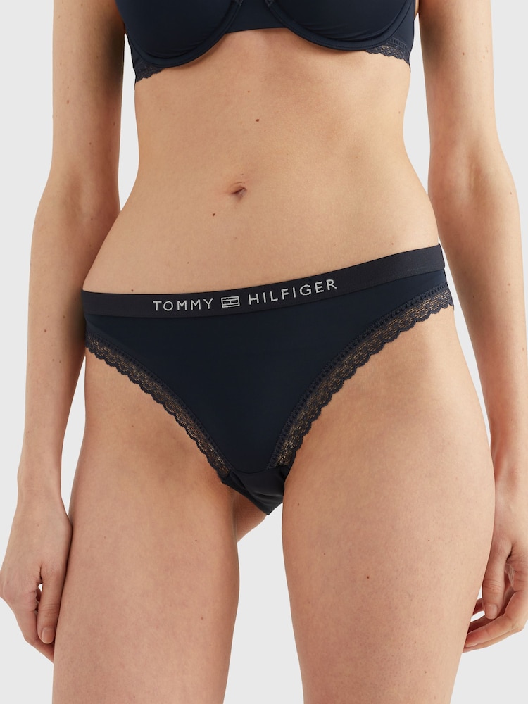 Tommy Hilfiger Blue Tonal Logo Lace Bikini Briefs - Image 1 of 4 Tommy Hilfiger Blue Tonal Logo Lace Bikini Briefs - Image 1 of 4