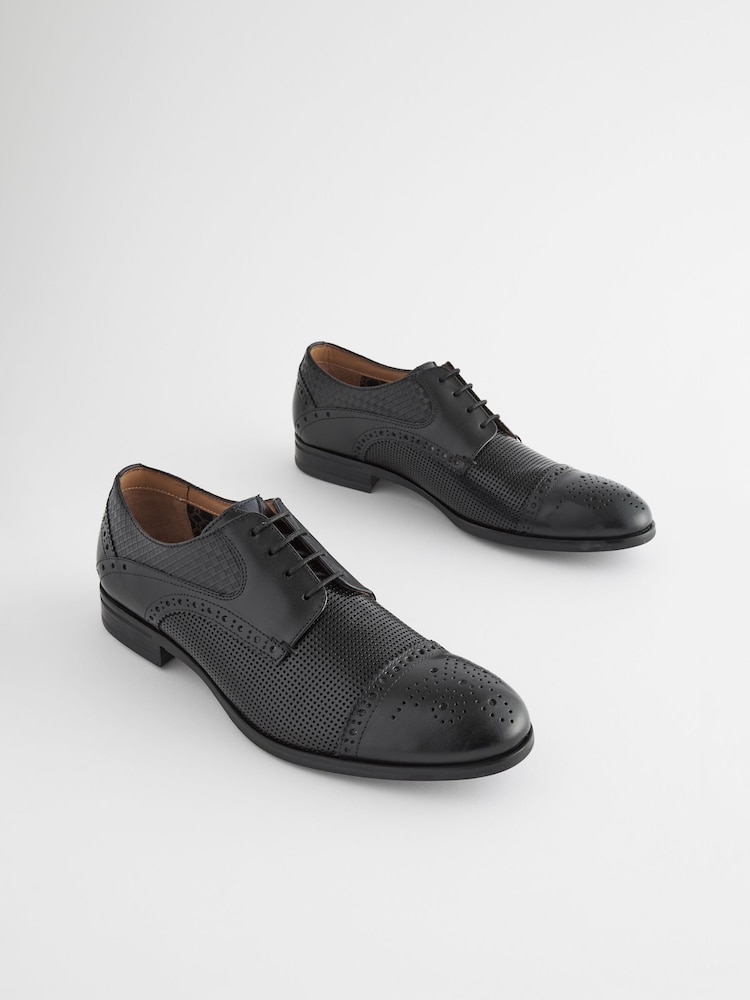 Black Leather Embossed Brogues Shoes - Image 2 of 8