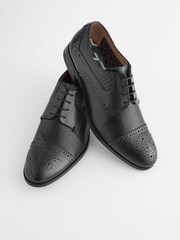 Black Leather Embossed Brogues Shoes - Image 4 of 8