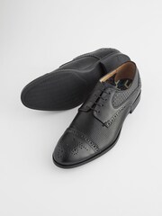 Black Leather Embossed Brogues Shoes - Image 5 of 8